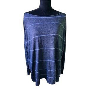 Mona B Womens Navy Blue Stripe Oversized Knit‎ Long Sleeve Tunic Top Medium